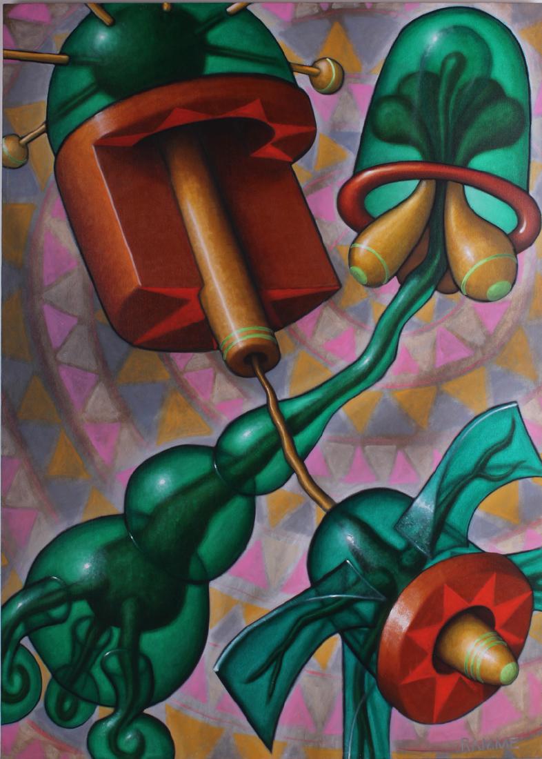 Frank Ramme (20 th Century) American: SEPHARDIC CLOVER & JIMPSON WEEK, 2007, oil and acrylic painting, signed and dated and titled on verso, 48 x 36â€.