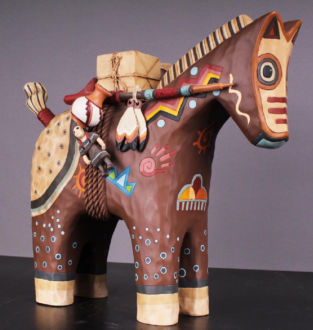Southwestern Art: Robert Shields Design (b. 1951): HORSE, polychrome composite sculpture, artistâ€™s stamp underneath, 15 Â½ x 7 x 18 Â½â€.