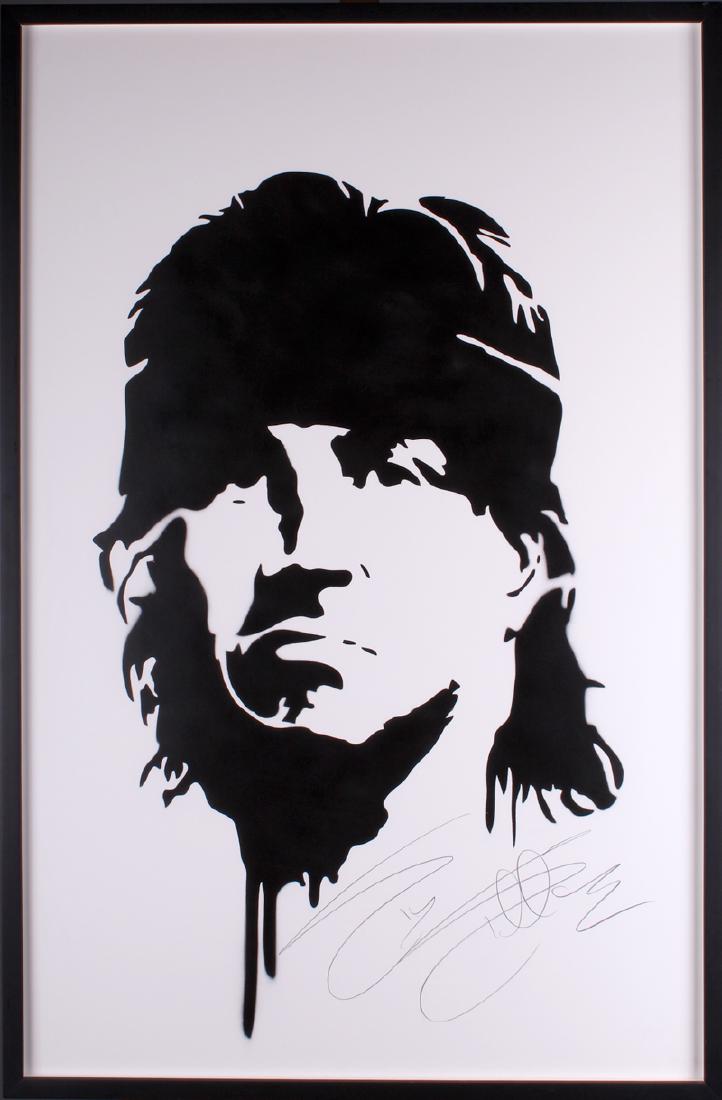 Sylvester Stallone (b. 1946) New York: RAMBO, spray paint through metal stencil on paper, signed in pencil, from the edition of 25, sheet 40 x 26â€, frame 41 Â¼ x 27 Â¼ x 1â€ with glass. Made for Lionsgate Films in associated wit