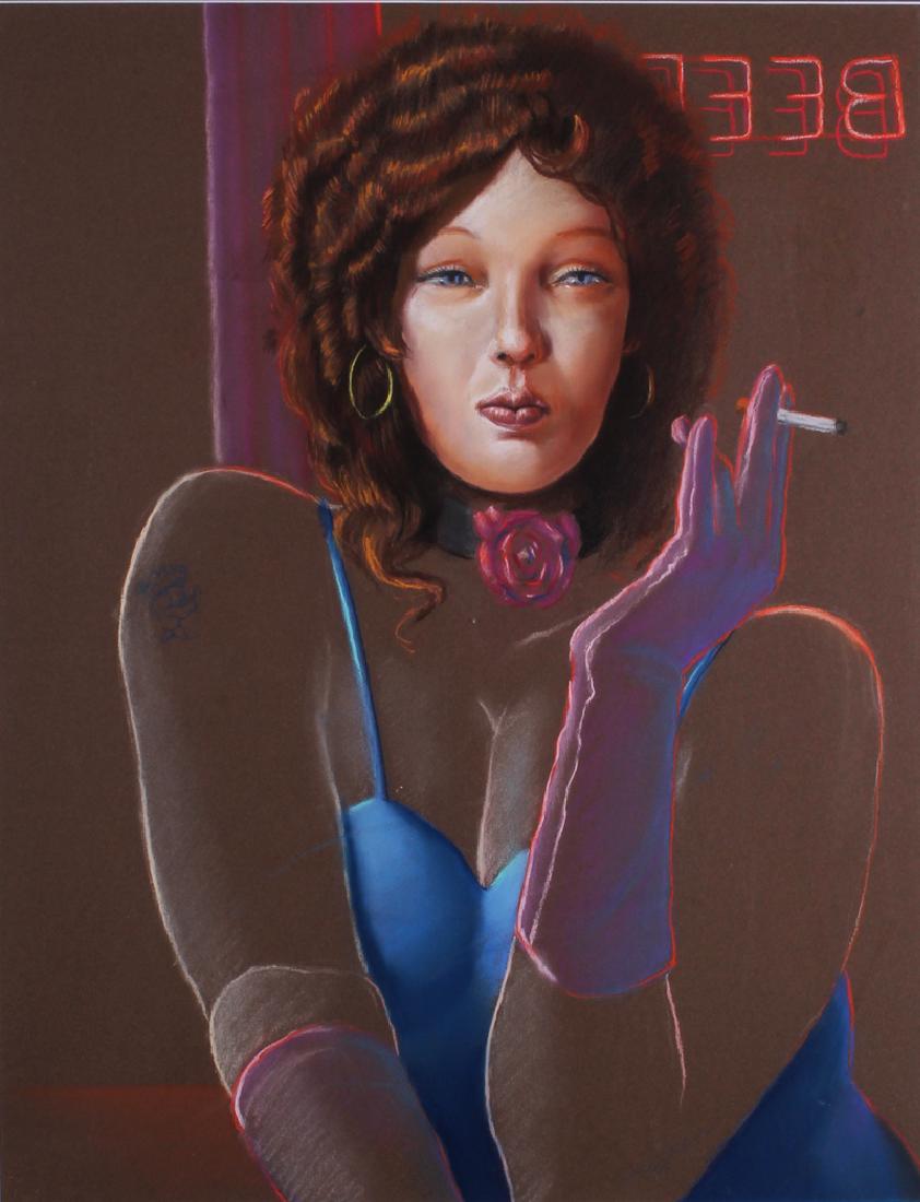 Arne Besser (1935-2012) Chicago/ California, WOMAN,: Arne Besser (1935-2012) Chicago/ California, WOMAN, color pastel on color paper, signed lower right, sight 25 x 19 Â¼â€, frame 32 x 26 Â½â€ with glass.