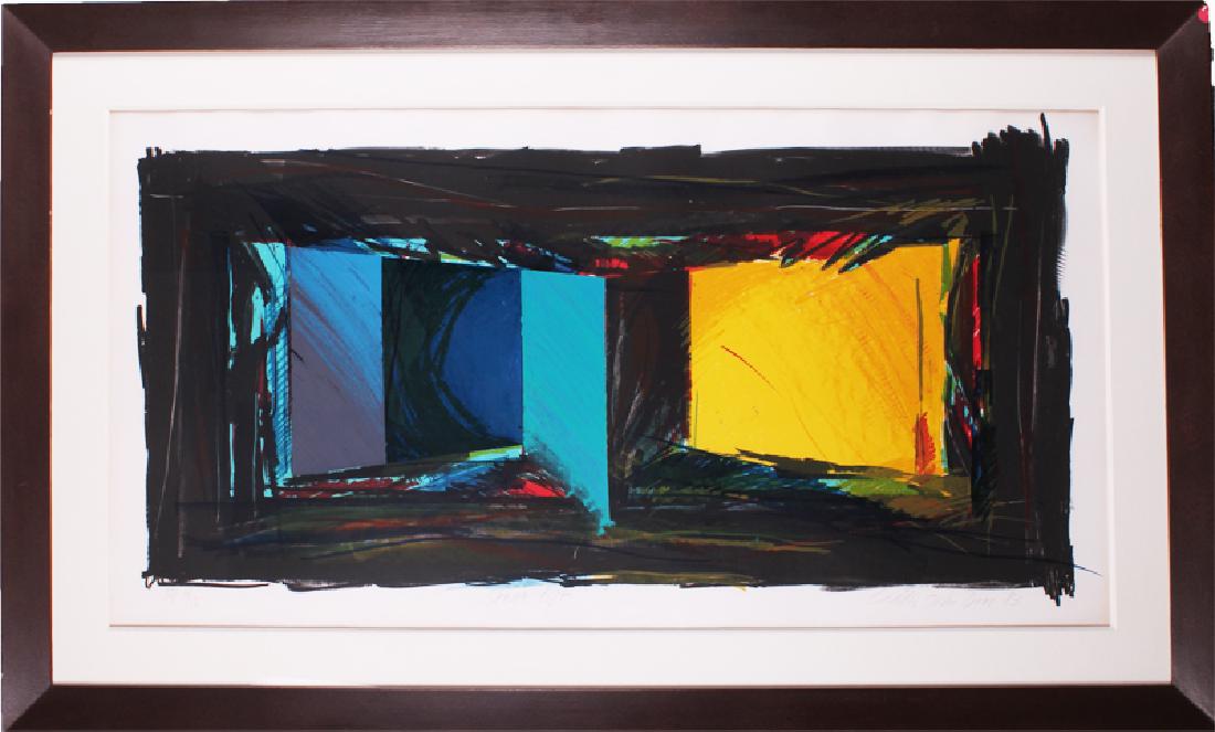 Laddie John Dill (b. 1943) Californian, STAGE LEFT,: Laddie John Dill (b. 1943) Californian, STAGE LEFT, 1983, color screenprint with hand-painting, signed in pencil, numbered AP (artistâ€™s proof) 4/10, image 23 Â½ x 46 Â½â€, full margins, 