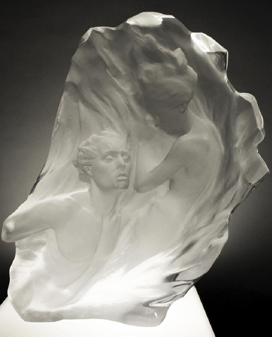 Frederick Hart (1943-1999) American, UNTITLED, 2005,: Frederick Hart (1943-1999) American, UNTITLED, 2005, cast Lucite sculpture, signed lower right, numbered 65/350 and dated and inscribed on lower backside, 20 Â½ x 17 x 6â€, with light stand.