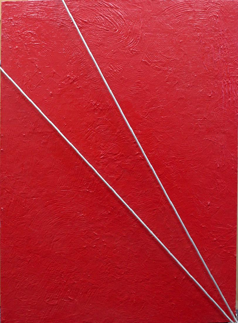 Ellie Riley (20th Century) California, TACTILE VISIONS: Ellie Riley (20th Century) California, TACTILE VISIONS RED, 2005, acrylic painting on canvas with metal overlay, signed and dated and titled on verso, 48 Â½ x 37 x 3â€.