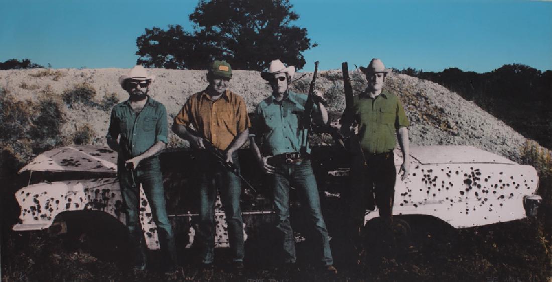 Bob â€œDaddy Oâ€ Wade (b. 1943) Texas, UNTITLED, 1981,: Bob â€œDaddy Oâ€ Wade (b. 1943) Texas, UNTITLED, 1981, colored print, signed and dated lower right in white pencil, numbered 17/50, sheet 18 Â¼ x 36â€, frame 25 x 42 Â¾â€ with glass.