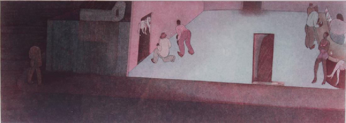 Efraim Wolf (20th Century), ABOUT STAG Oâ€™FEL, color: Efraim Wolf (20th Century), ABOUT STAG Oâ€™FEL, color aquatint etching, signed in pencil, numbered 6/25, image 5 x 14 Â¼â€, full margins, nice frame 19 x 26 Â½â€ with glass.