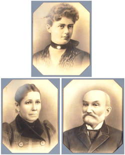 18th/ 19th Century Portraits (three): THREE PORTRAITS, each pastel on card, 20 x 16", linen-matted portfolio style, losses at edges (covered by mat), various nicks and other imperfections, crisp images, in portfolio. (3)