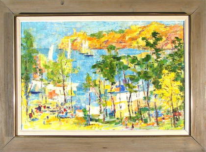 American School (20th Century): VIEW OF THE BAY, oil painting on canvas, 24 x 36", framed.