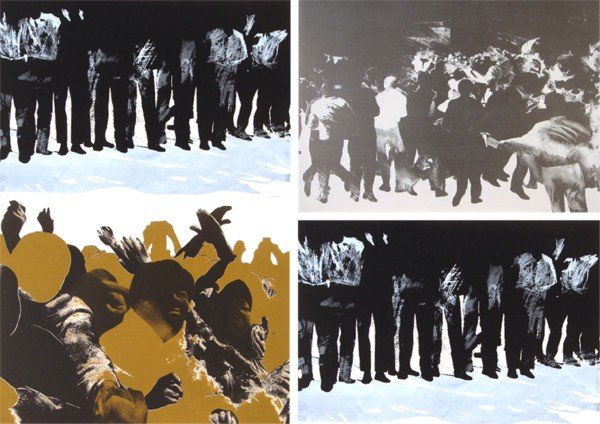 Rafael Canogar (b. 1935) Spanish (four): UNTITLED, 1968-69, two color screenprints (same image) and two color lithographs, each signed in pencil, from the numbered editions 45, 20 and artist's proof, sheets 19 ½ x 25 ¾" & 20 x 28 ¼", one