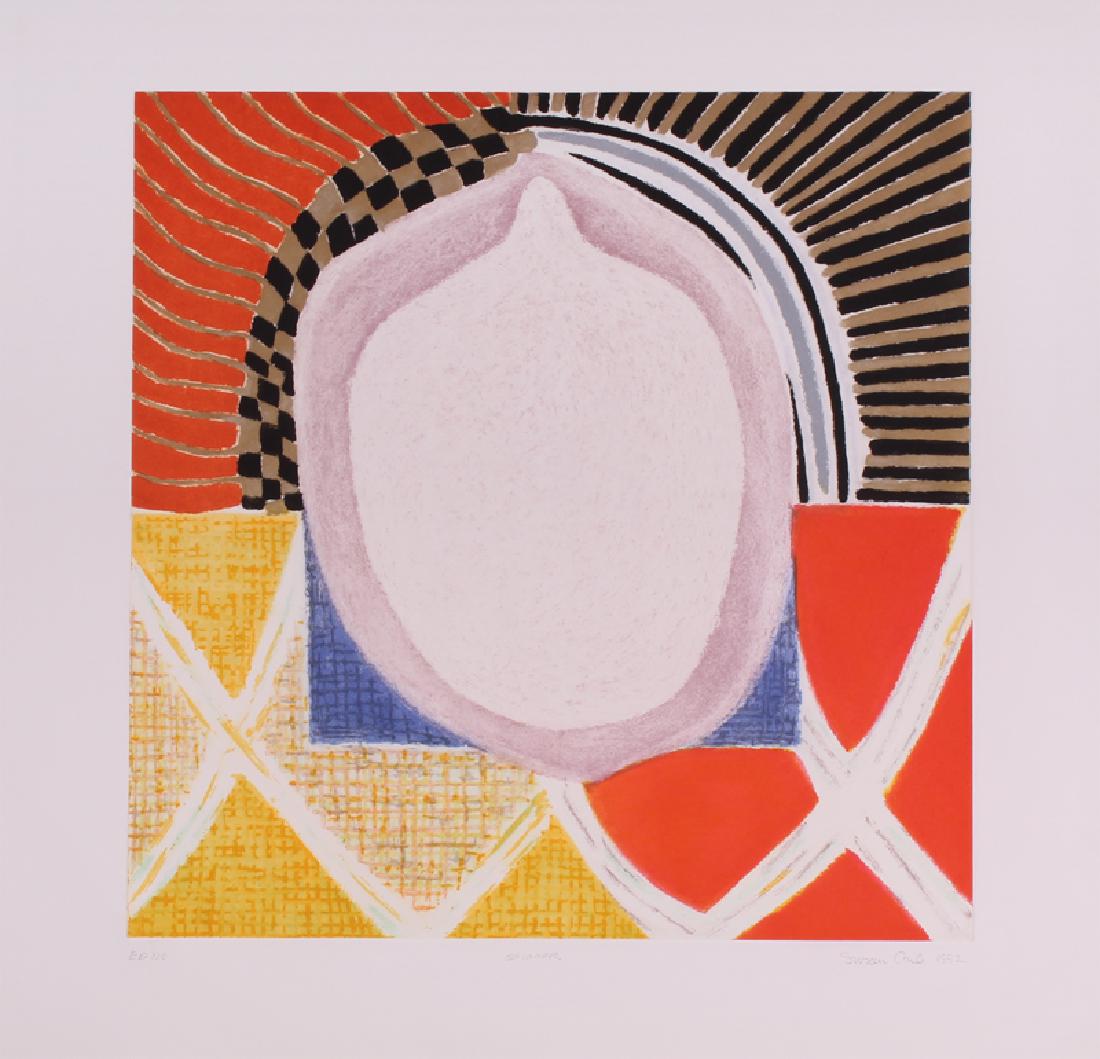 Susan Crile (b. 1942) American: SHIMMER, 1992, color aquatint, signed and titled and inscribed Ed. 120 in pencil, image 20 x 19 ¾”, sheet 28 x 27 ¾”, full margins. From the collection of Selma & Herbert Moskowitz.