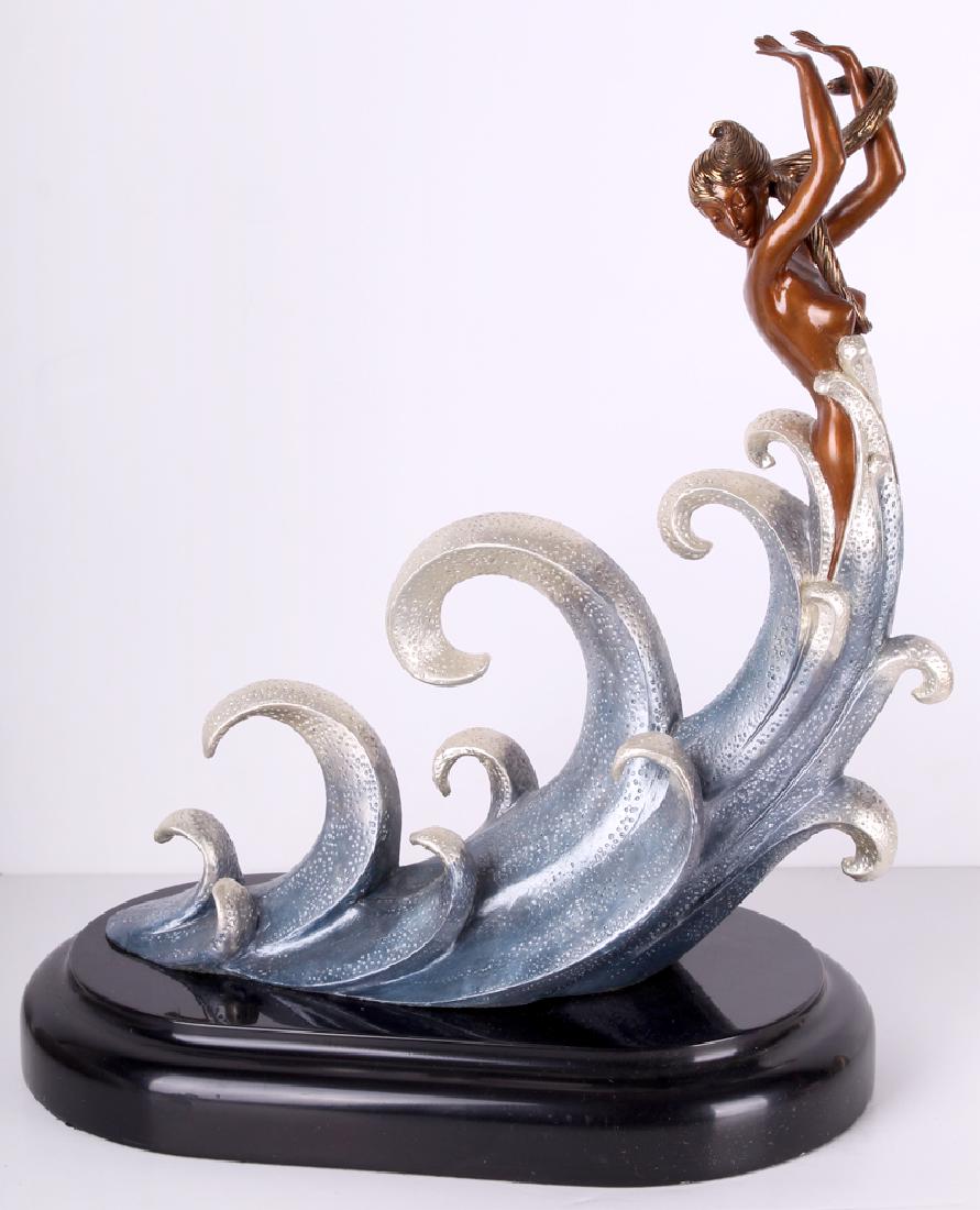 Erte (1892-1990) Russian/ French: THE WAVE (E.131), 1989, cold-painted cast bronze sculpture, signed, numbered 367/375, published by Chalk & Vermilion and Seven Arts, overall 18 x 15 ½ x 9”.