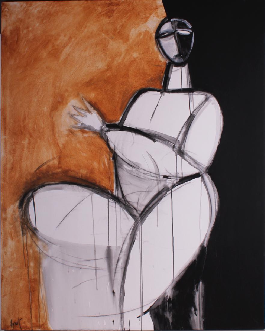 Charlotte Foust (1928-2000) North Carolina: SINGLE STRAND II, 1999, oil painting on canvas, signed lower left, signed and dated and titled on verso, 60 x 47 ¾”.