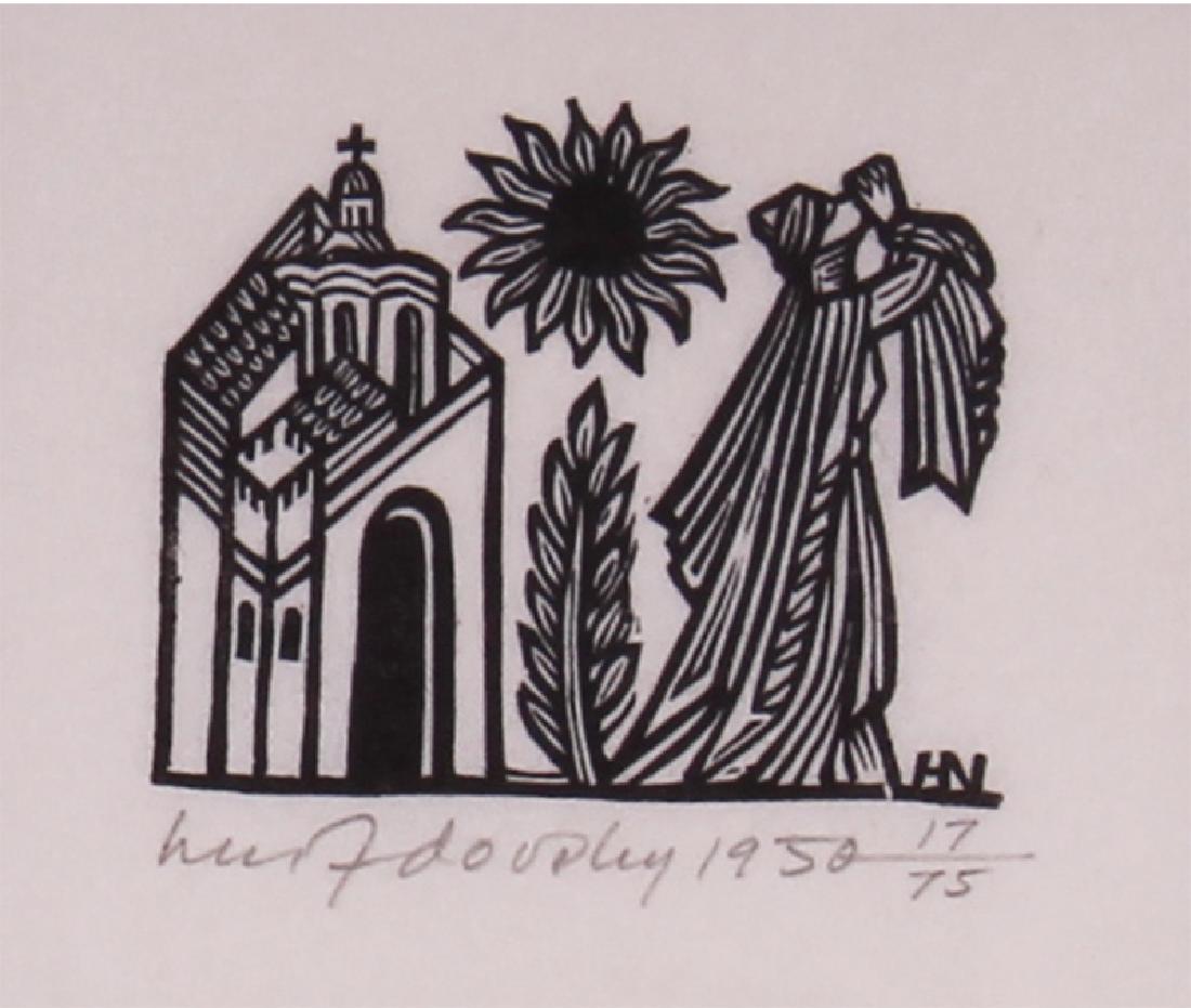 Jacques Hnizdovshy (1915-1985) Ukrainian/ American: YAROSLAYNA’S LAMENT, 1950, woodcut print, signed in pencil, numbered 17/75, image 2 ¼ x 2 ¾”, full margins, frame 10 ¼ x 10 ¼” with glass. Proceeds to benefit the San Diego Zoo.