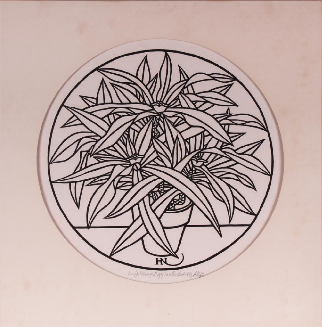 Jacques Hnizdovshy (1915-1985) Ukrainian/ American: MOSES IN A BASKET, 1973, linocut, signed in pencil, AP 10/20 (artist’s proof), image 13” diameter, sheet 15 ½ x 15 ½”, matted Proceeds to benefit the San Diego Zoo.