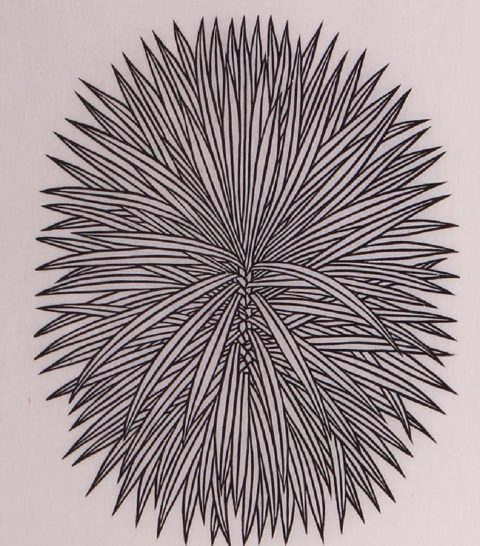 Jacques Hnizdovshy (1915-1985) Ukrainian/ American: ADAM’S NEEDLE, 1972, woodcut print, signed in pencil, numbered 37/85, image 8” x 6 ½”, full margins, frame 16 ¼ x 14 ¼” with glass. Proceeds to benefit the San Diego Zoo.