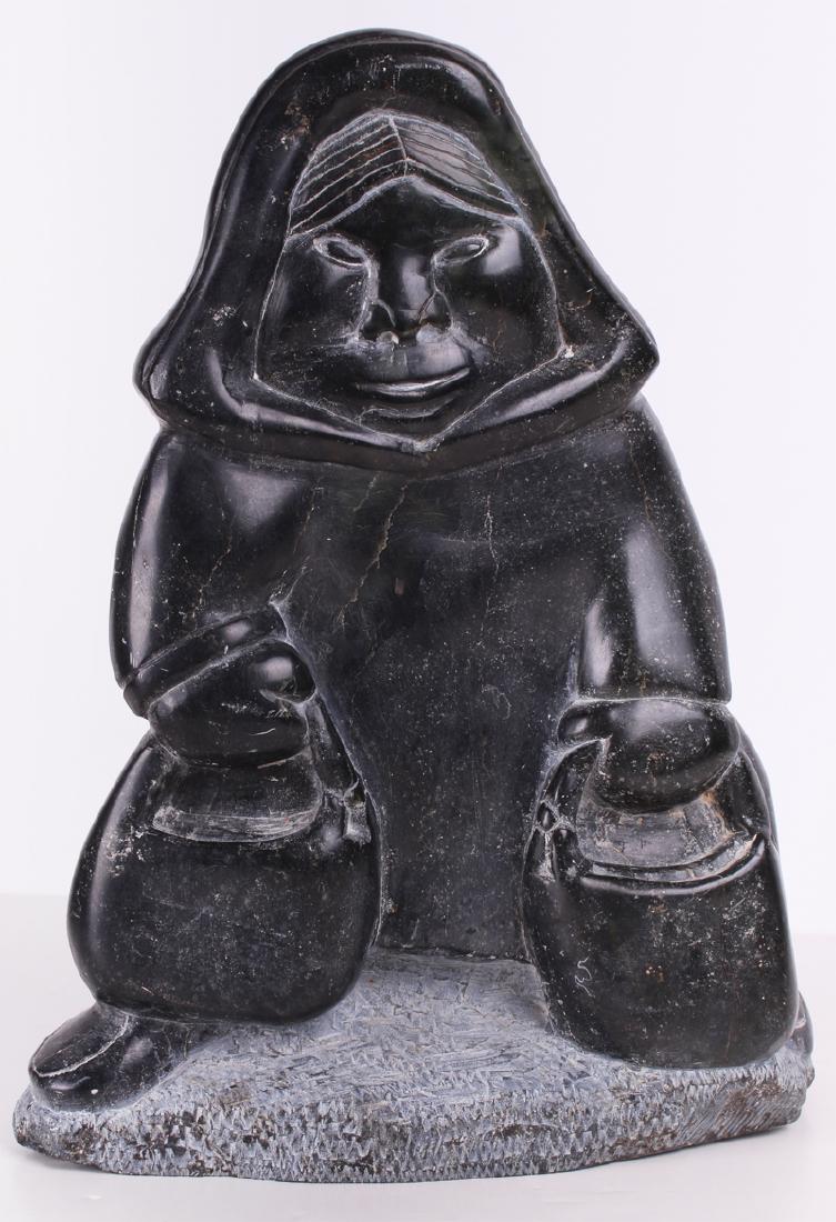 Simiuni Aullalu (b. 1953) Canadian Inuit: MOTHER & CHILD, carved soapstone sculpture, signed and dated underneath, 13 ¼ x 10 ¾ x 4 ¼”.