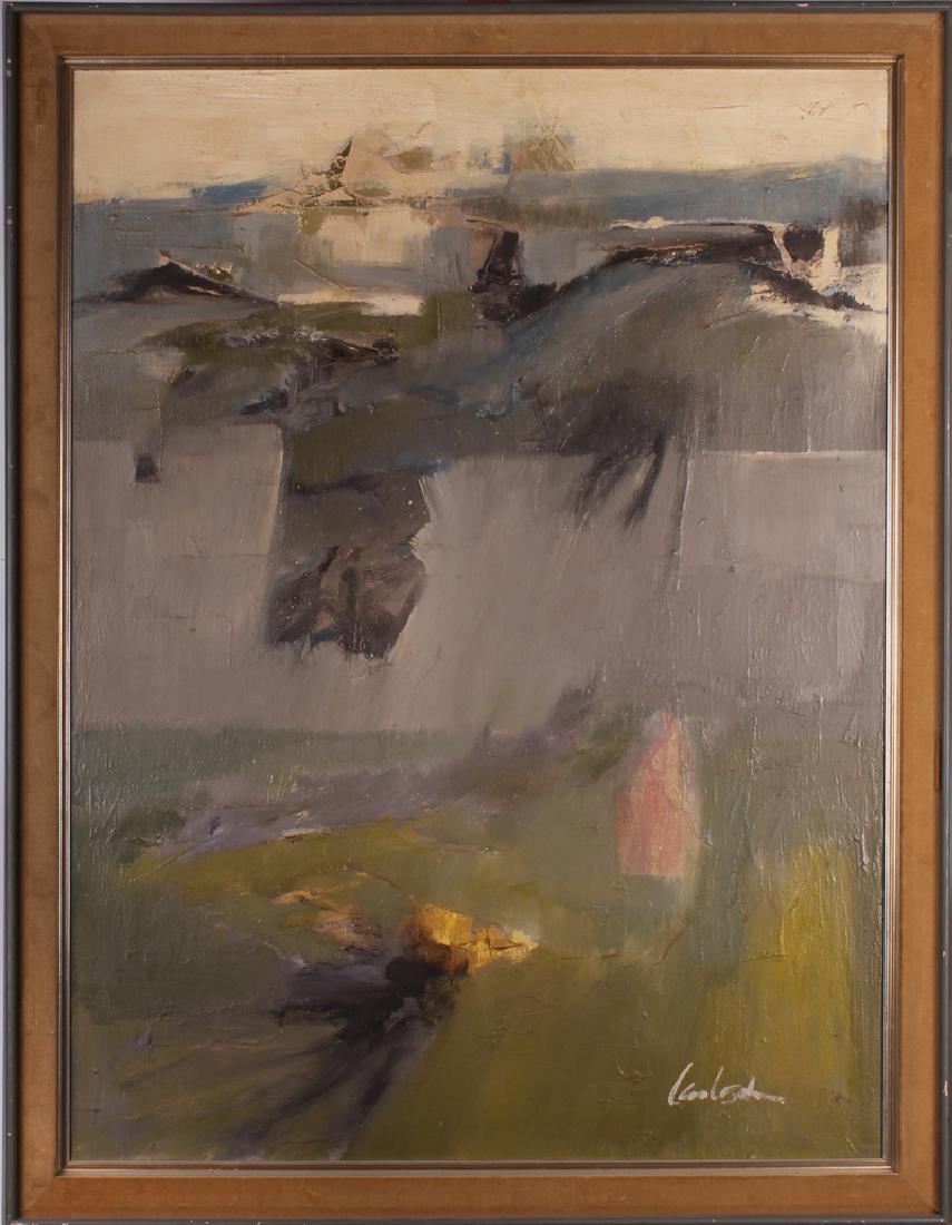 Parker Lee aka Leonard Leibsohn (1924-1995) Californian: UNTITLED GREEN, thickly painting oil painting on canvas, signed upper left, 40 x 30”, discardable frame 45 x 35”. From the collection of designer Dean Reynolds.