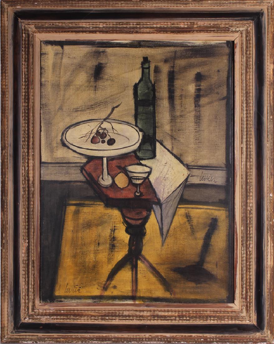 Charles Levier (1920-2003) French/ American: TABLE STILL LIFE, oil painting on canvas, signed center right and lower left, 30 x 22 ¼”, frame 39 x 31 ½”. From the collection of designer Dean Reynolds.