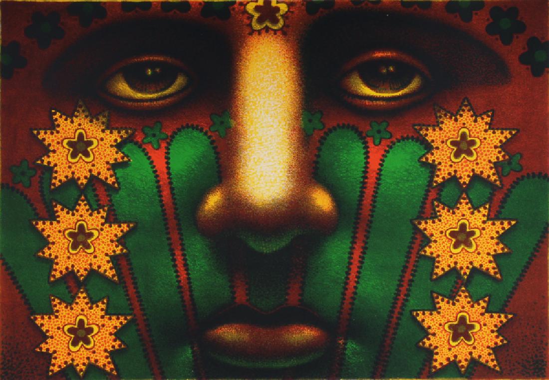 Ed Paschke (b. 1939-2004) Chicago: BOND, 2004, color lithograph, artist’s estate stamp lower right, numbered 111/120, printed by Landfall Press, stamp on verso, sheet 22 x 30”. From the collection of Selma & Herbert Moskowitz.