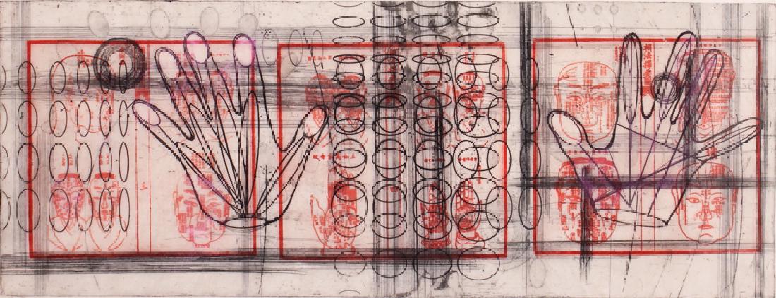 Judy Pfaff (b. 1946) British/ American: WUFUWU, 1995, color etching with hand-coloring on Crown Kozo paper with natural creases and crinkles, signed and dated and titled in pencil, a presentation proof aside from the edition of 120, blind s