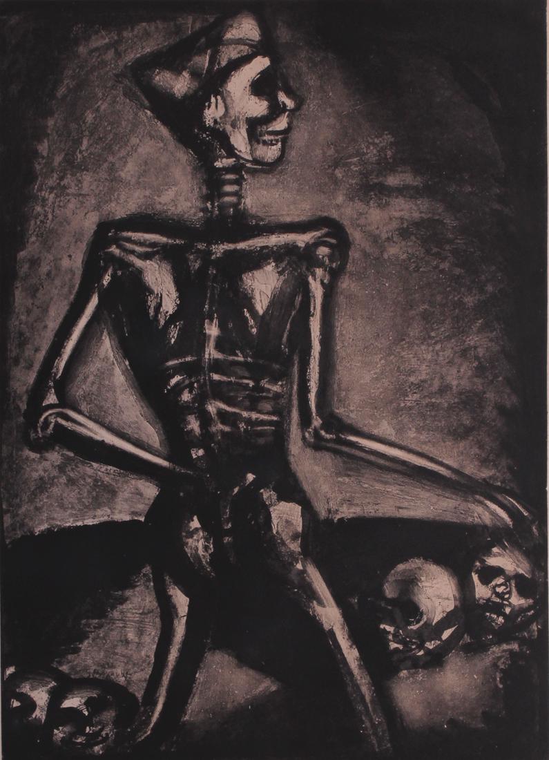 Georges Rouault (1871-1958) French: HOMO HOMINI LUPUS from the Miserere Series, 1946, aquatint with etching, signed and dated in the plate lower left, plate 22 ¾ x 16 ¼”, full margins, frame 30 x 25’ with glass.