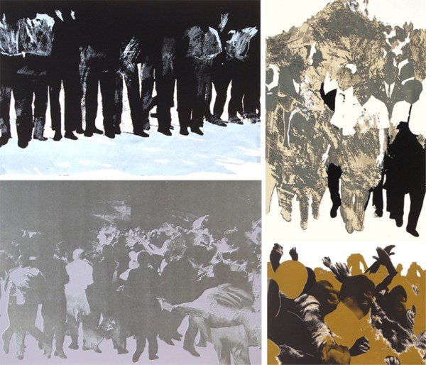 Rafael Canogar (b. 1935) Spanish (four): UNTITLED, 1968-69, two color screenprints and two color lithographs, each signed in pencil, from the numbered editions 25, 45, 20 and trial proof, average sheet size 19 ½ x 26", one with stray printe