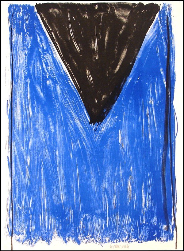 Kimber Smith (1933-1981) American: UNTITLED BLUE BLACK, circa 1965, color lithograph, signed in pencil, from the numbered edition of 75, sheet 26 x 19 ¾", Sam Francis Estate stamp on verso, a few soft handling crease, otherwise in goo