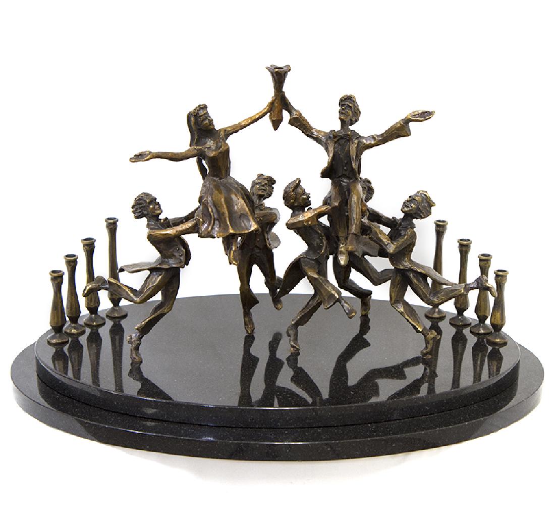 Zachary Oxman (b. 1968) Pennsylvania: WEDDING MENORAH, multi-piece bronze with dark patina on oval designed granite base, signed and numbered 13/100, overall 14 x 22 x 14”. Provenance: From the CODA Collection, CODA Gallery, Palm Desert