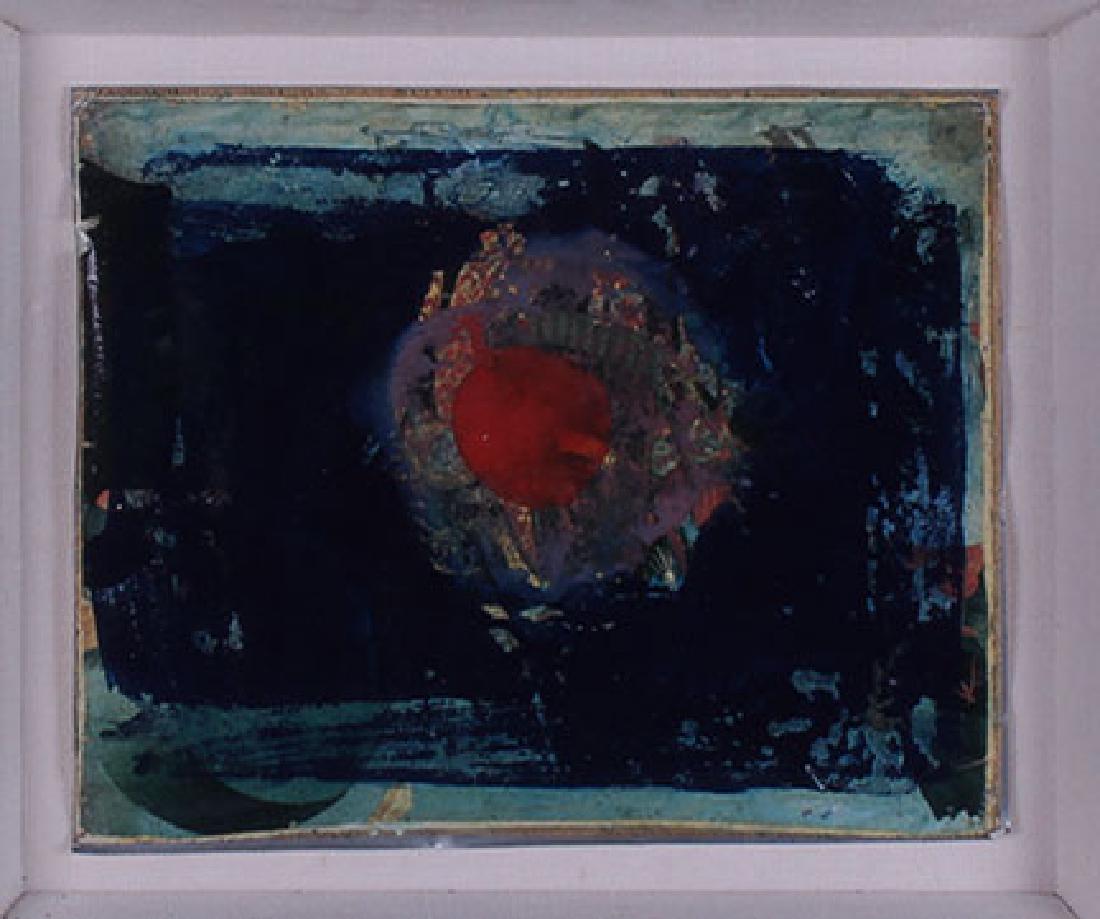Michael David (b. 1954) Nevada: UNTITLED #156, 1989, wax emulsion and collage on paper, a signature not found possibly on verso, 6 ¼ x 7 1/8”, frame 14 ½ x 15 ¼” with glass. Provenance: M. Knoedler & Co. Inc. NYC.
