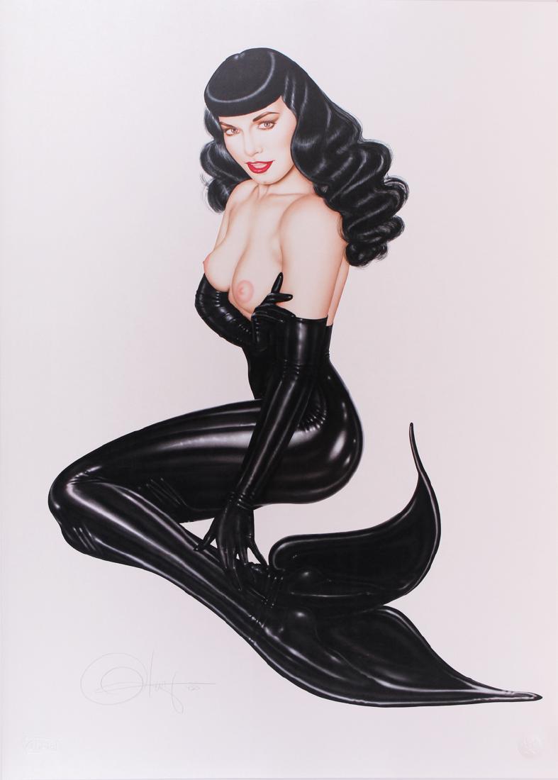 Olivia de Berardinis (b. 1948) Californian: BETTY PAGE MERMAID, color lithograph on silk coated paper, signed in pencil, from a numbered edition 450, sheet 38 x 26”, published by Robert Bane, with his and artist’s blind stamps lower right a