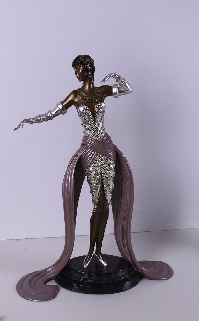Erte (1892-1990) Russian/ French: BELLE DU BAL (E.122), 1990, cold-painted cast bronze sculpture, signed, numbered 343/500, published by Seven Arts, overall 18 x 8 x 6”. Note: book shows image in reverse.