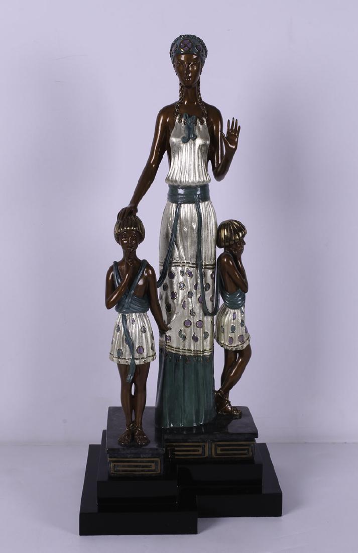 Erte (1892-1990) Russian/ French: MOTHERHOOD (E.179), 1989, cold-painted cast bronze sculpture, signed, numbered 14/375, published by Chalk & Vermilion and Seven Arts, overall 19 x 8 ¼ x 7 ¼”.