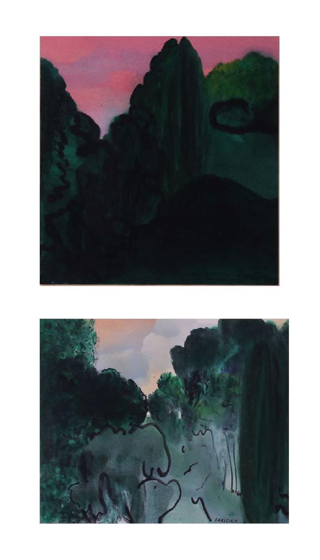 Farideh Golbahar (b. 1942) Israeli (two): SMALL JERUSALEM LANDSCAPES, each an oil painting on paper and signed lower right, 9 x 9” & 9 x 11 ¼”, matching frames 17 ¼ x 17 ¼” & 17 ¼ x 19 ½”. Provenance: Michael Hittleman Gallery Lo