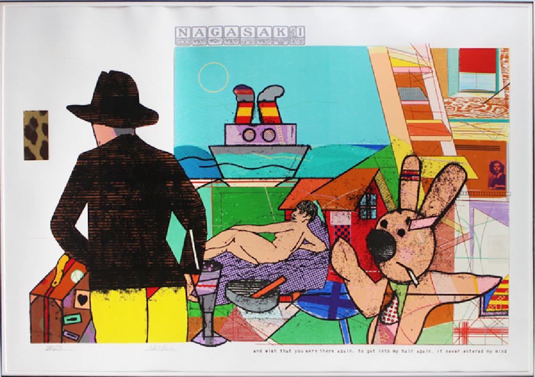 Richard Merkin (1938-2009) New York: AND WISH THAT YOU WERE THERE AGAIN, color screenprint, signed in pencil, numbered 242/260, image 24 x 36”, full margins, frame.