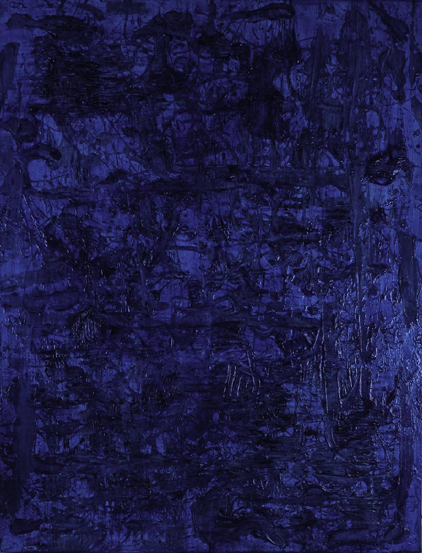 Ellie Riley (20th Century) California: DEEP WATER BLUE IV, 2004, acrylic painting on canvas, signed and dated and titled on verso, 48 x 36”.