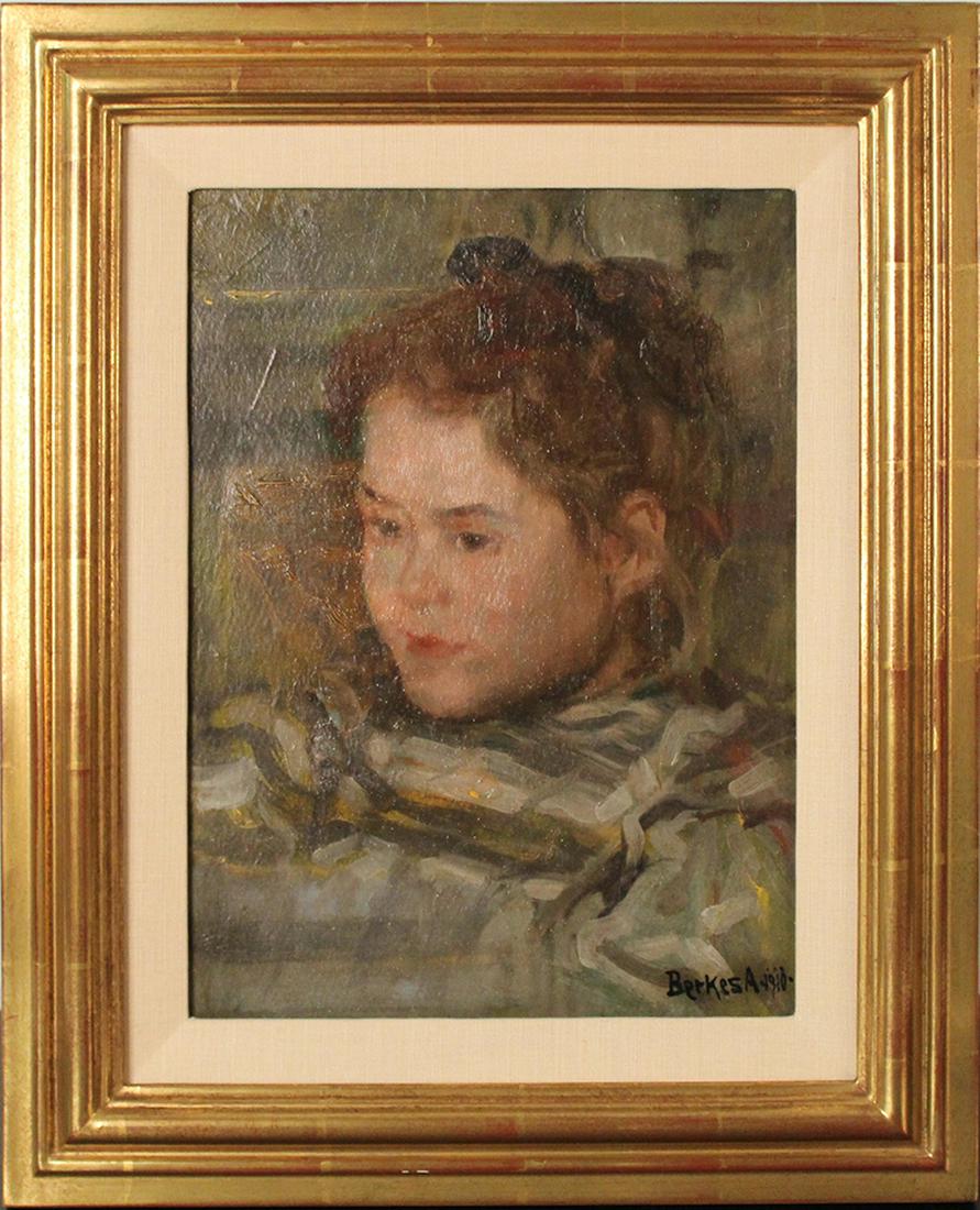 Antal Berkes (1874-1938) Hungarian: PORTRAIT OF GIRL, 1910, oil painting on board, signed and dated lower right, 14 x 10”, frame 19 ½ x 16”.