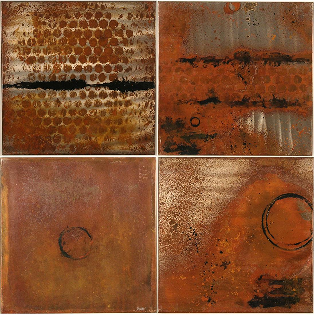 Dennis Carney (b. 1960) New Mexico: PINWHEEL, four-part painted metal wall sculpture, each signed, each 24 x 24 x 1 ½”, overall 48 x 48 x 1 ½”. Provenance: Phoenix Art Group Inc.