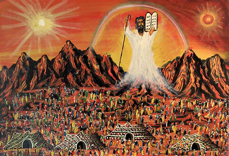 Gabriel Cohen (1933-2017) French: MOSES AND THE TEN COMMANDMENTS, oil painting on paper, signed and titled lower right, 27 ½ x 39 ½”. Provenance: Michael Hittleman Gallery Los Angeles.