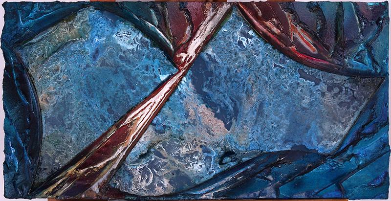 Laddie John Dill (b. 1943) California: BLUE, 2001, color pigment, cement and glass on wood, signed and dated on verso, 12 x 24 x 1 ½”