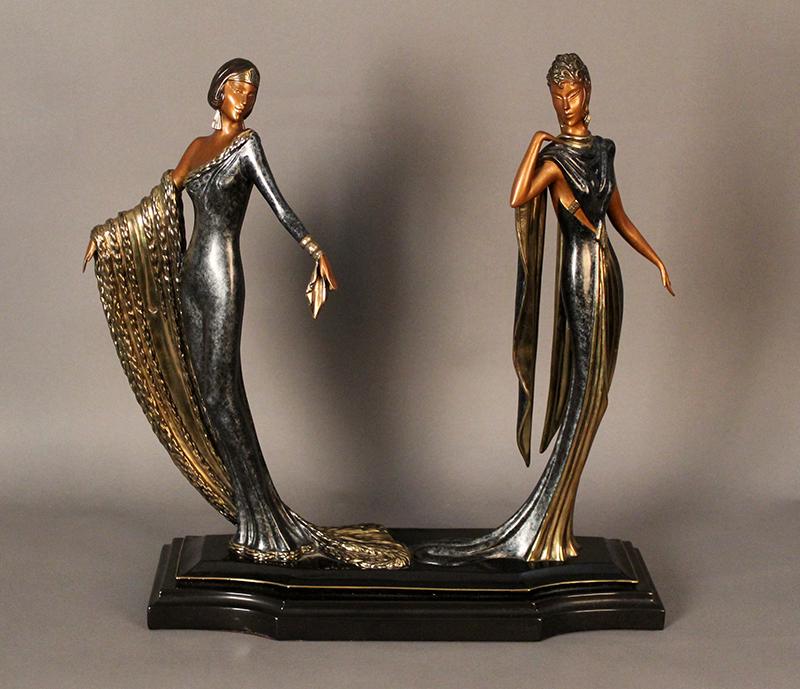 Erte (1892-1990) Russian/ French: DUETTO (E.135), 1989, cold-painted cast bronze sculpture, signed, numbered 141/500, Meisner/Tallix Edition, published by Seven Arts London, overall 18 x 19 x 7”, with Dyansen Certificate of Auth