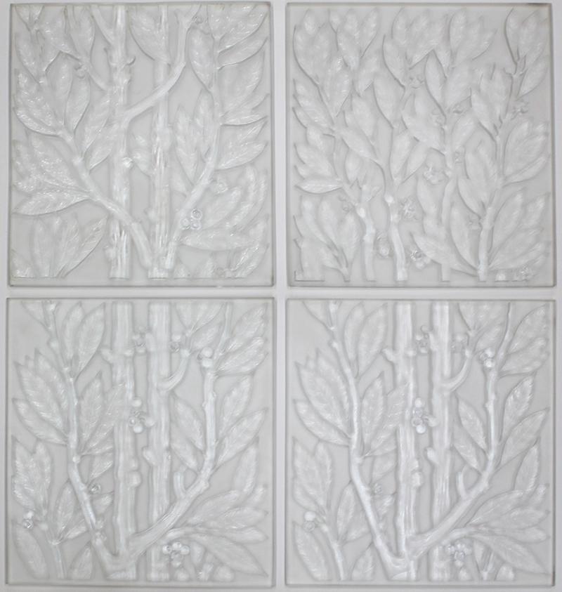 Lalique studio glass (four): Four etched glass panels, three images (one duplicate), each 17 x 14 ¾ x 1”. Provenance: Shipping label from Lalique North American Las Vegas. (4)