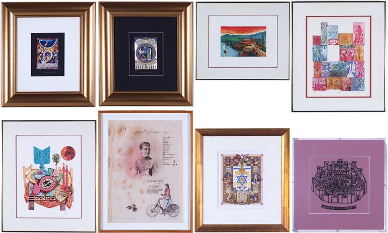 Raphael Abecassis (2), Amran Ebgi (3), Arie Azene,: Raphael Abecassis (b. 1953) Morocco, BAT MITZVAH, two color decoupage works on paper mounted to paper, each signed, 6 x 4”; Amram Ebgi (b. 1939) Morocco, VARIOUS, three color intaglio etchings, 