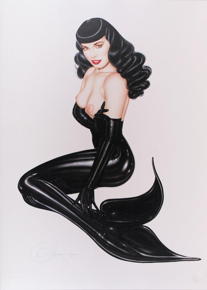 Olivia de Berardinis (b. 1948) Californian: BETTY PAGE MERMAID, color lithograph on silk coated paper, signed in pencil, from a numbered edition 450, sheet 38 x 26”, published by Robert Bane, with his and artist’s blind stamps lower