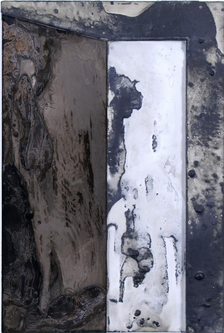 Laddie John Dill (b. 1943) California: UNTITLED, 1977, glass, cement and polymer on wood, signed and dated on verso, 24 x 16 x 2”. Provenance: James Corcoran, Los Angeles.