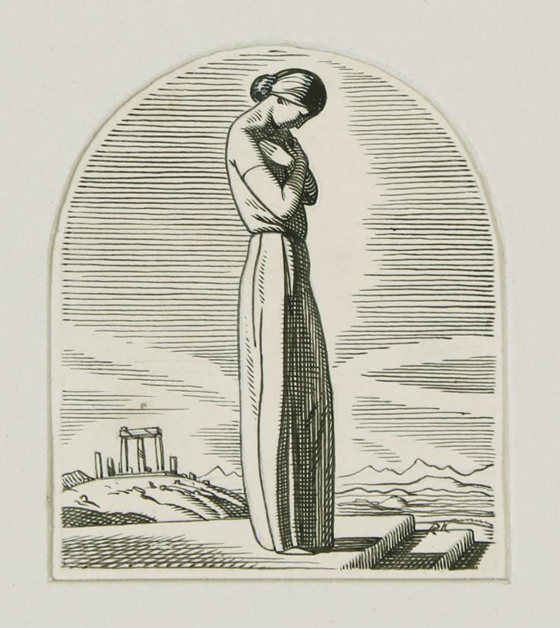 Rockwell Kent (1882-1971) New York: PIETA, ink drawing on paper mounted to card, initialed lower right, image 3 ½ x 3”, card 5 ½ x 4 ½”, card tacked to mat.