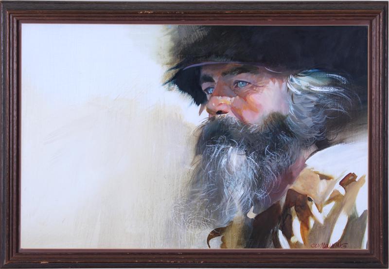 Guy Manning (1936-2017) California: HAL MCCLINTOCK AMERICAN MOUNTAIN MAN, acrylic painting on Masonite, signed lower right, titled on verso, 16 x 20”, frame 18 x 26” with glass.