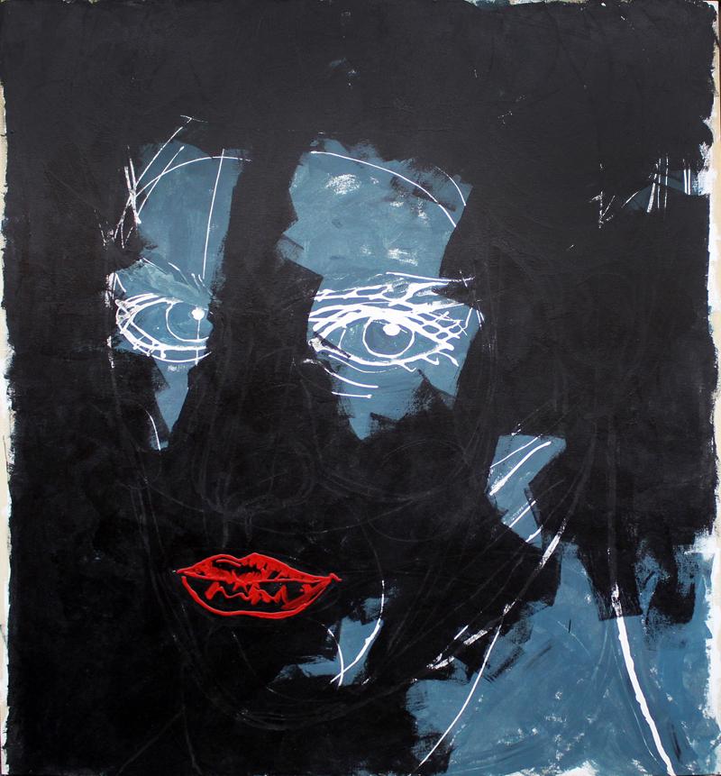 Kunie Sugiura (b. 1942) Japan: CONFIDENCE MAN, 1982, acrylic and Rhoelex painting on canvas, signed and dated and titled on verso, 78x 72”.