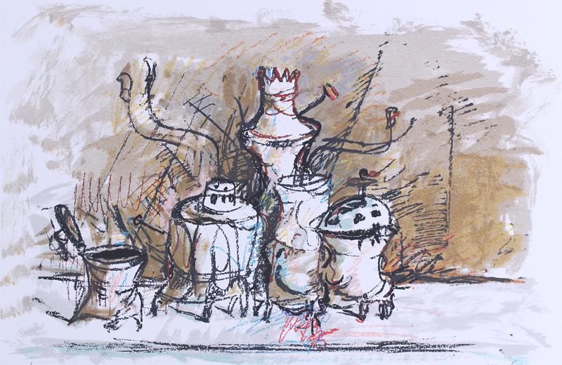 Yosl Bergner (b. 1920-2017) Austrian/ Polish: COFFEE GRINDER, color screenprint, signed in pencil, numbered 115/125, sheet 18 ½ x 25”. Gallery Retail $225