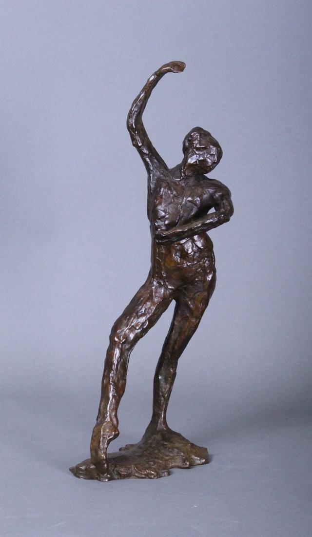 after Edgar Degas (1834-1917) French: BALLARINA, cast bronze sculpture with golden brown patina, signed in the design, 15 ½ x 6 x 3 ½”.