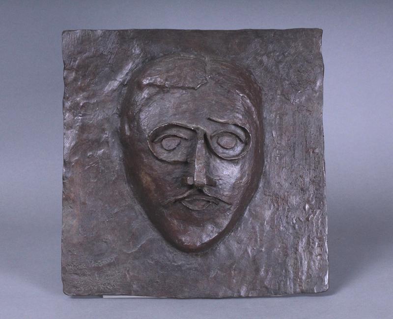 Michael De Lisio (1911-2003) New York: MARCEL PROUST, 1966, cast bronze, signed and dated and titled lower left, 11 ¼ x 11 ¼ x 5” with Plexiglas stand.