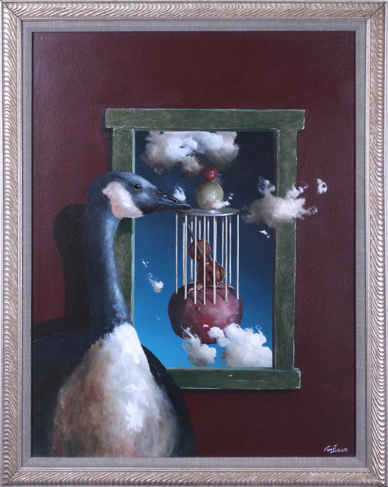 Jeff Faust (b. 1938) American: GOOSE, 1992, acrylic painting on paper, signed and dated lower right, 30 x 22”, frame 34 x 36 ¼” with glass.